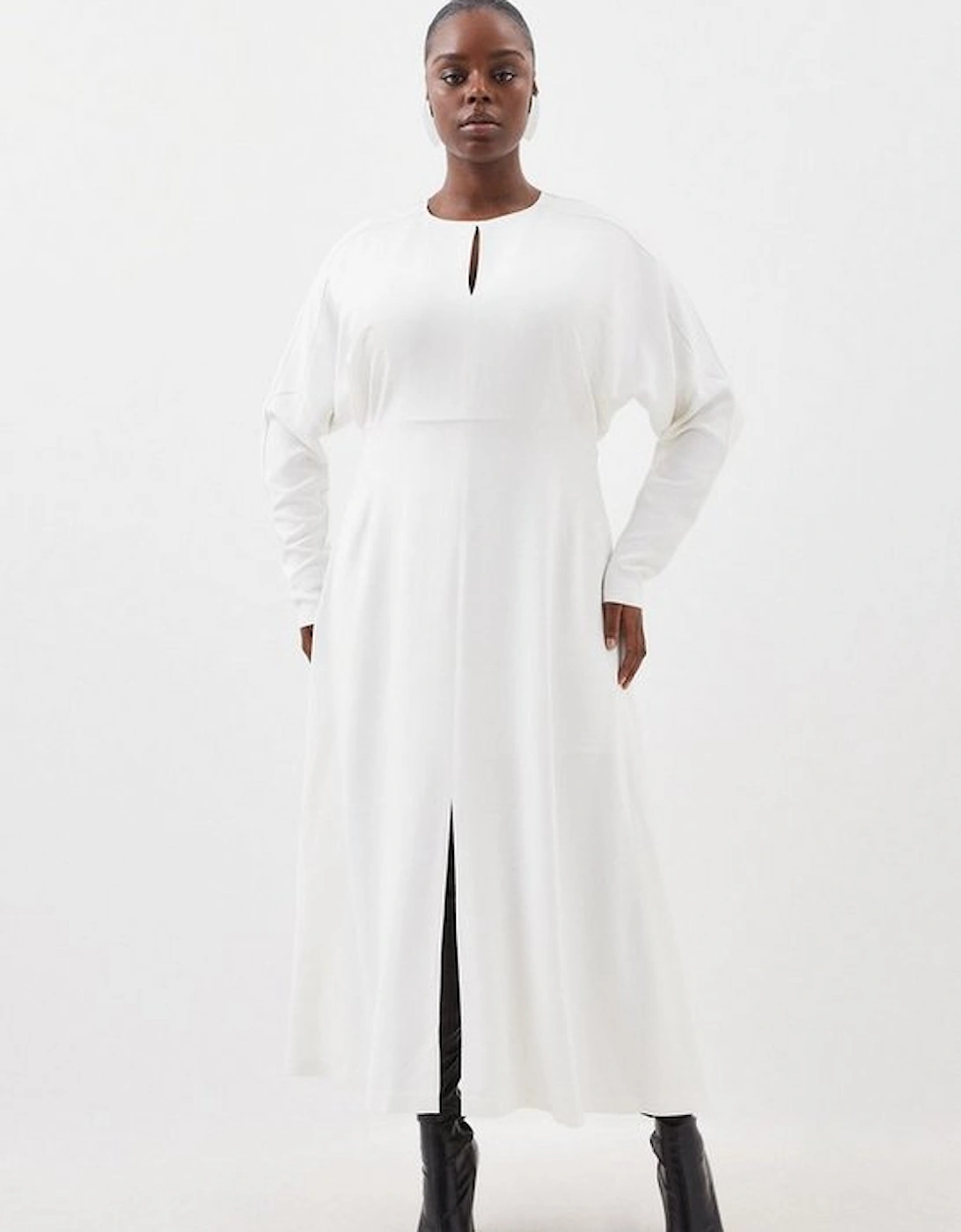 Plus Size Premium Viscose Crepe Long Sleeve Woven Midi Dress, 5 of 4