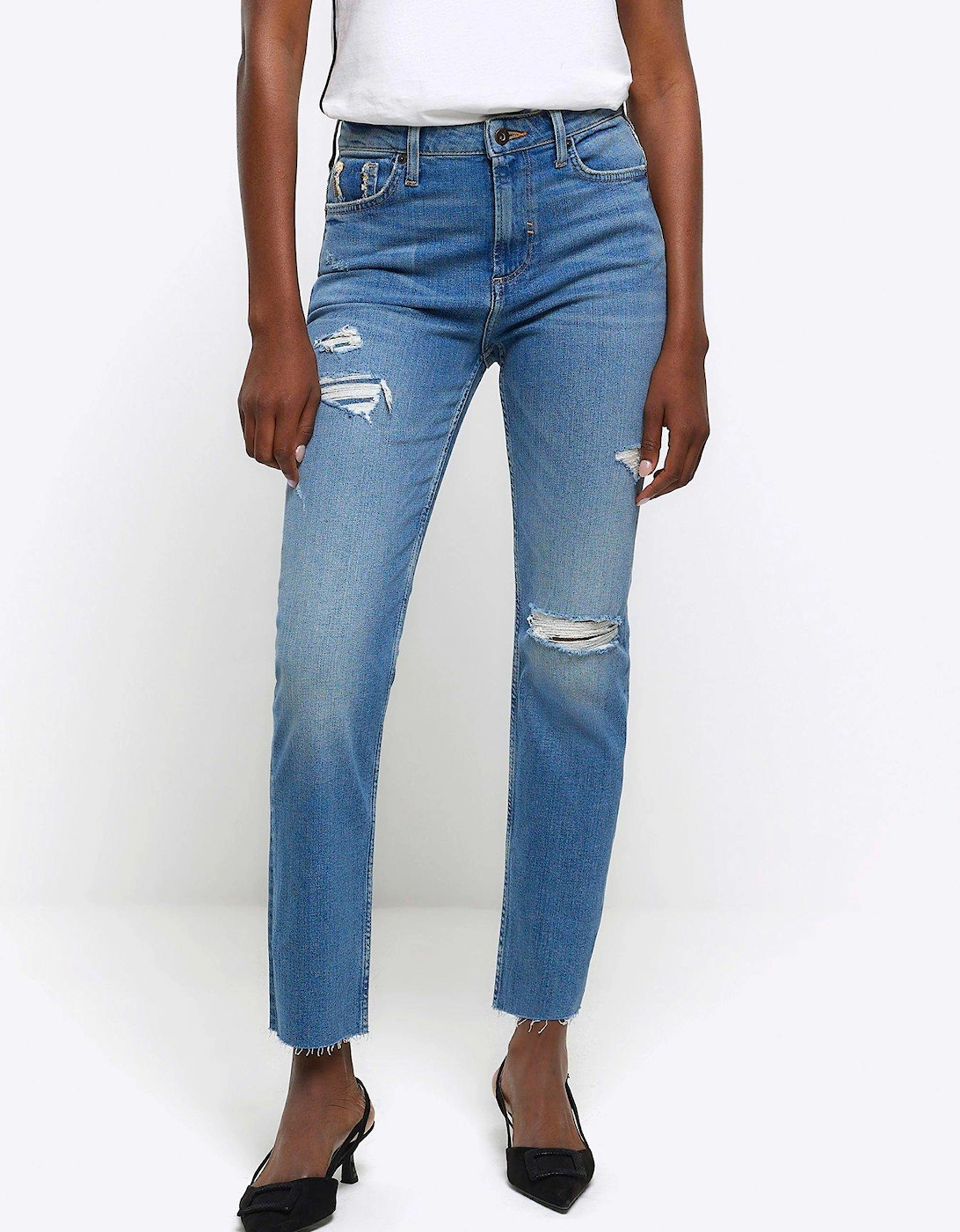 Slim Fit Ripped Straight Jeans - Medium Denim, 6 of 5