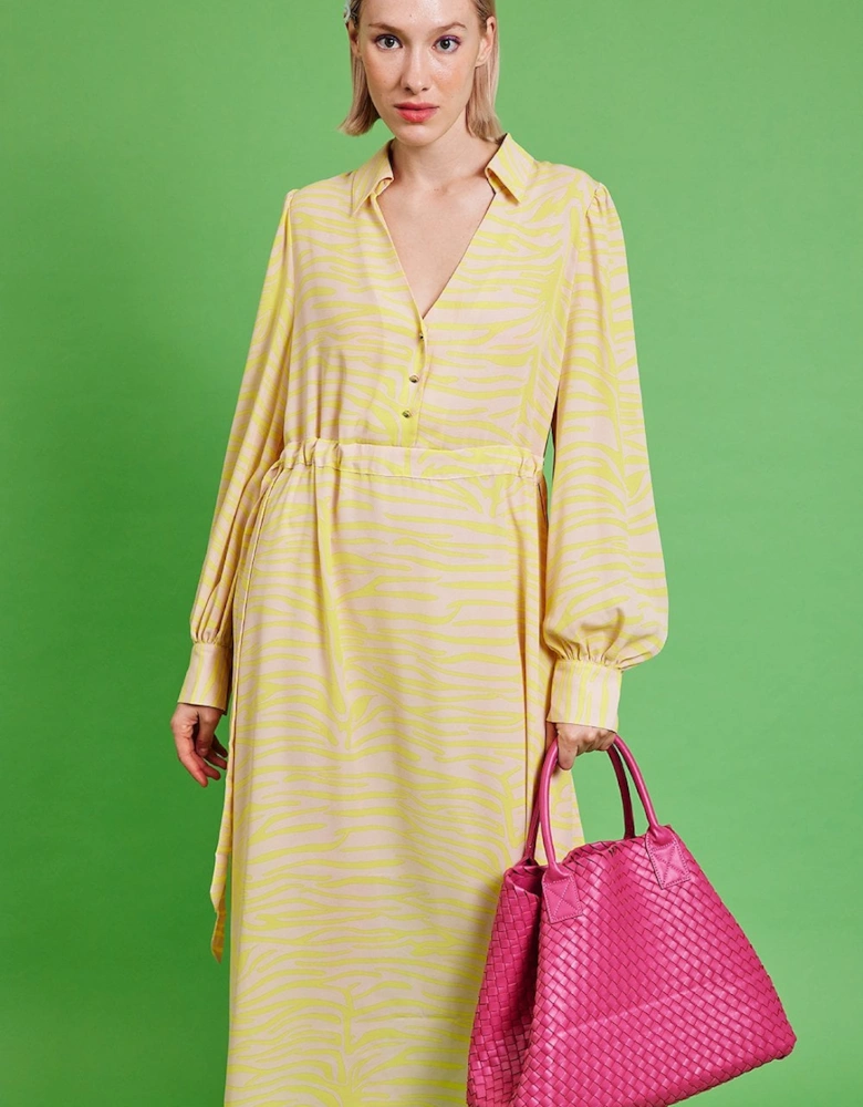 Yellow Silk Blend Zebra Print Maxi Dress