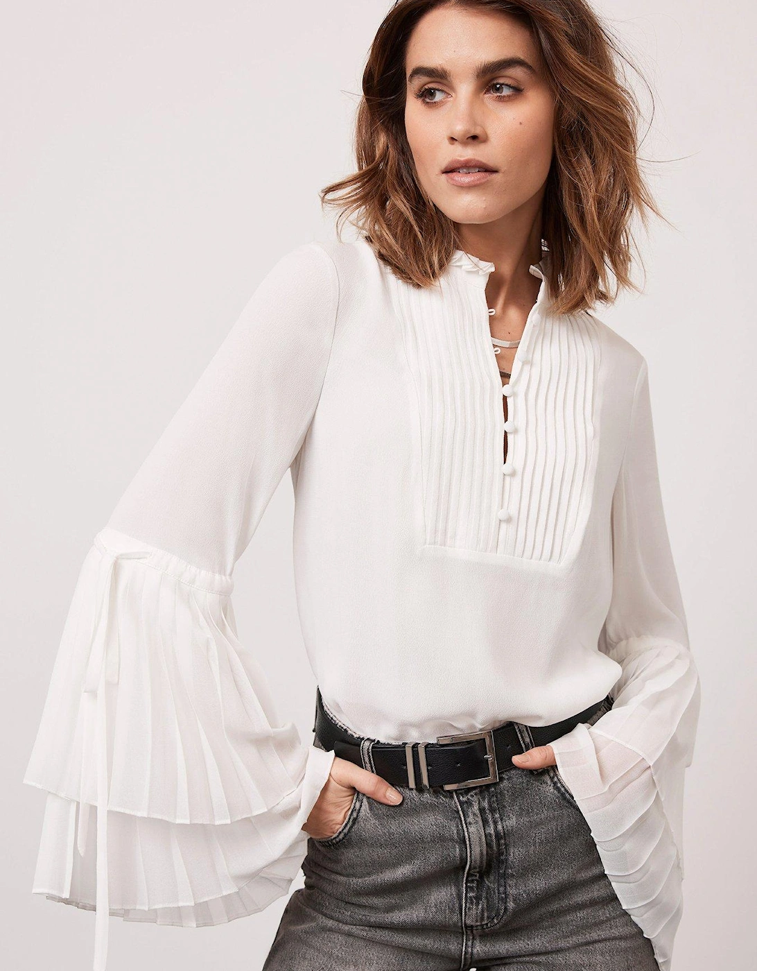 White Pleat Sleeve Blouse, 2 of 1