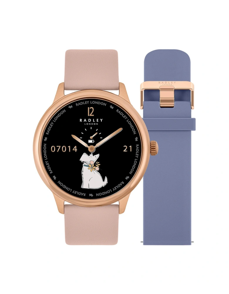 Series 19 Smart Calling Watch with interchangeable Cobweb leather and Denim Silicone Straps
