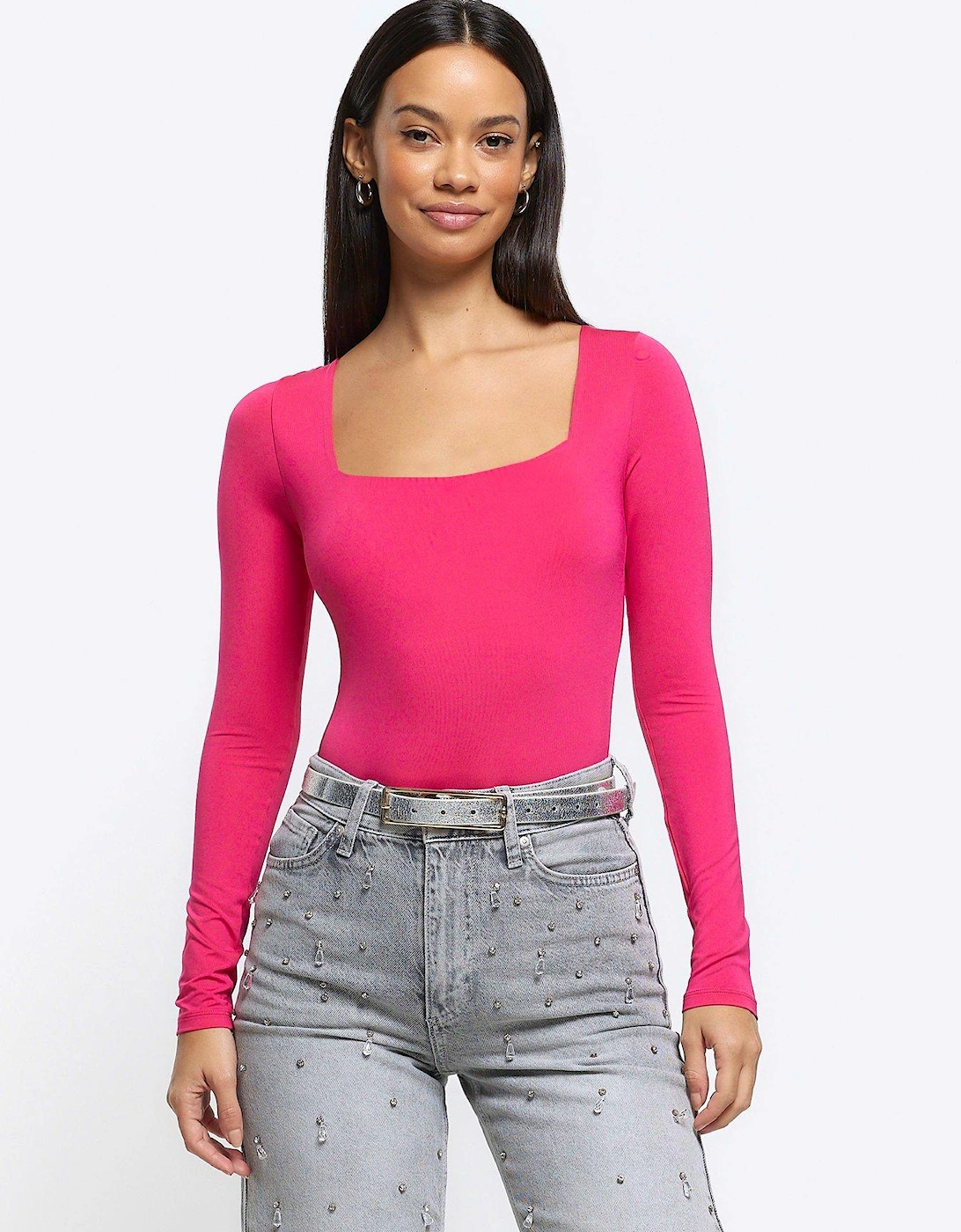 Square Neck Bodysuit - Bright Pink, 2 of 1
