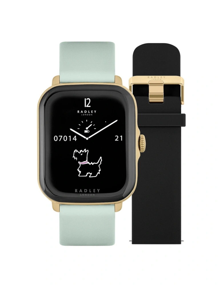 Series 20 Smart Calling Watch with interchangeable Black Silicone and Eucalyptus Leather Straps