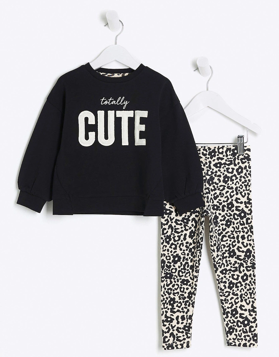 Mini Mini Girl Faux Fur Sweatshirt Set - Black, 3 of 2
