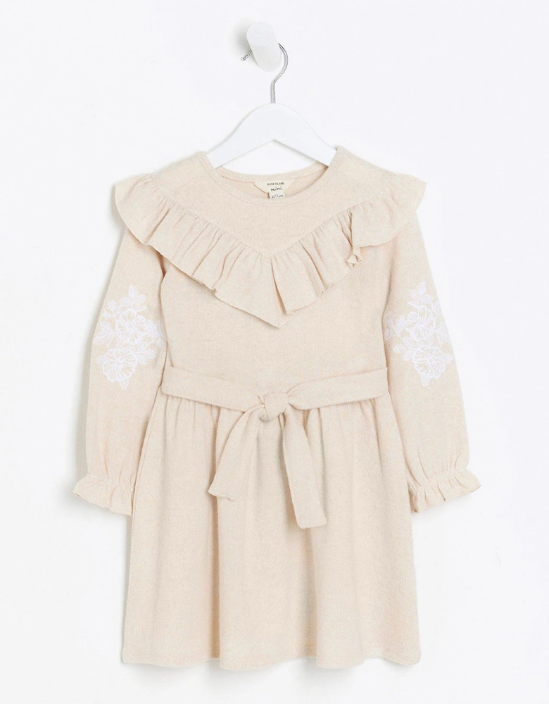 Mini Girl Embroidered Dress - Beige