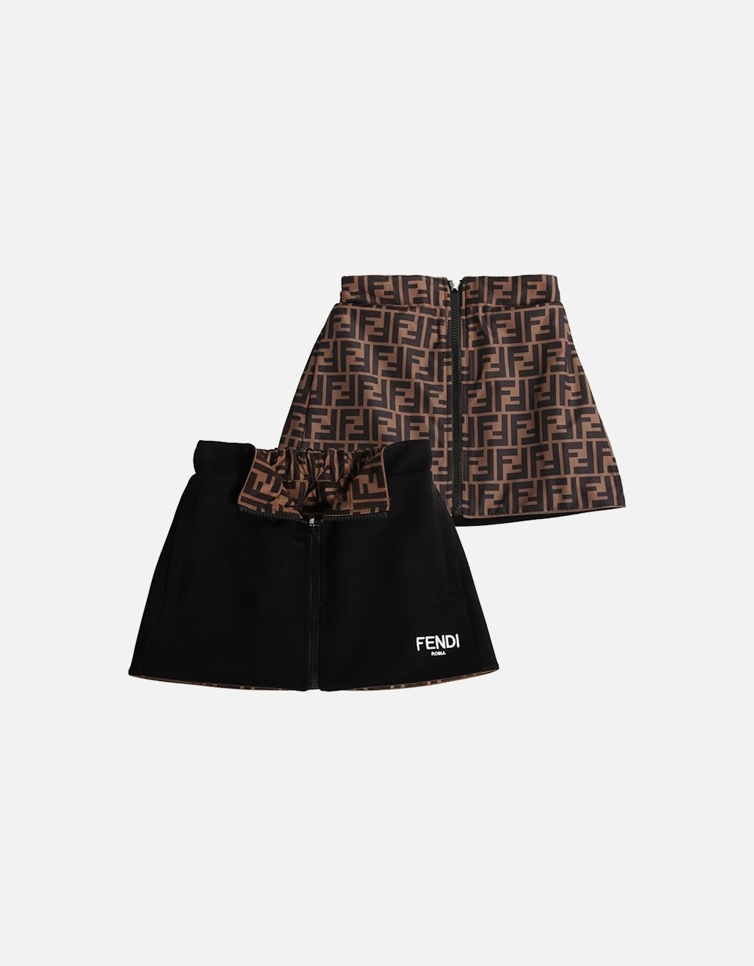 Girls Reversible Black & Monogram Print Skirt, 7 of 6