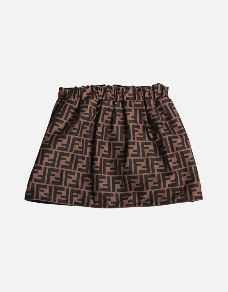 Girls Reversible Black & Monogram Print Skirt