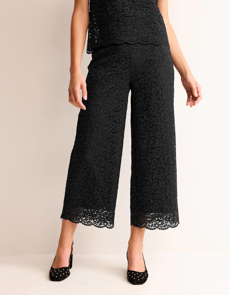 Cropped Wide-Leg Lace Trousers