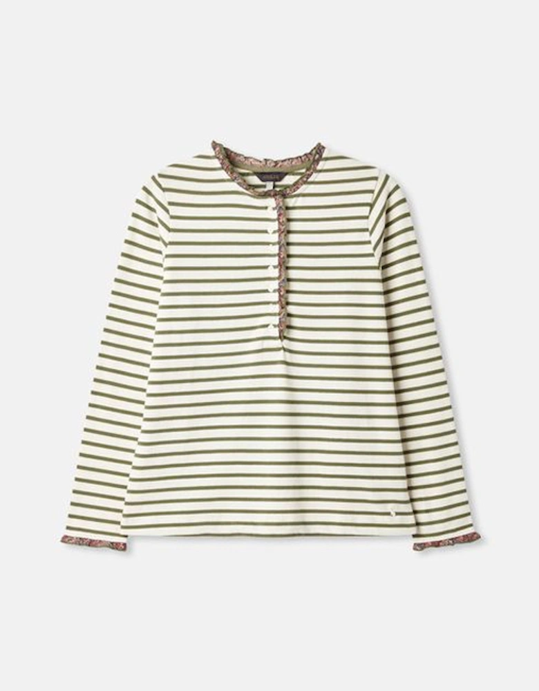 Women's Daphne Long Sleeve Button Fastened Top Olive Stripe