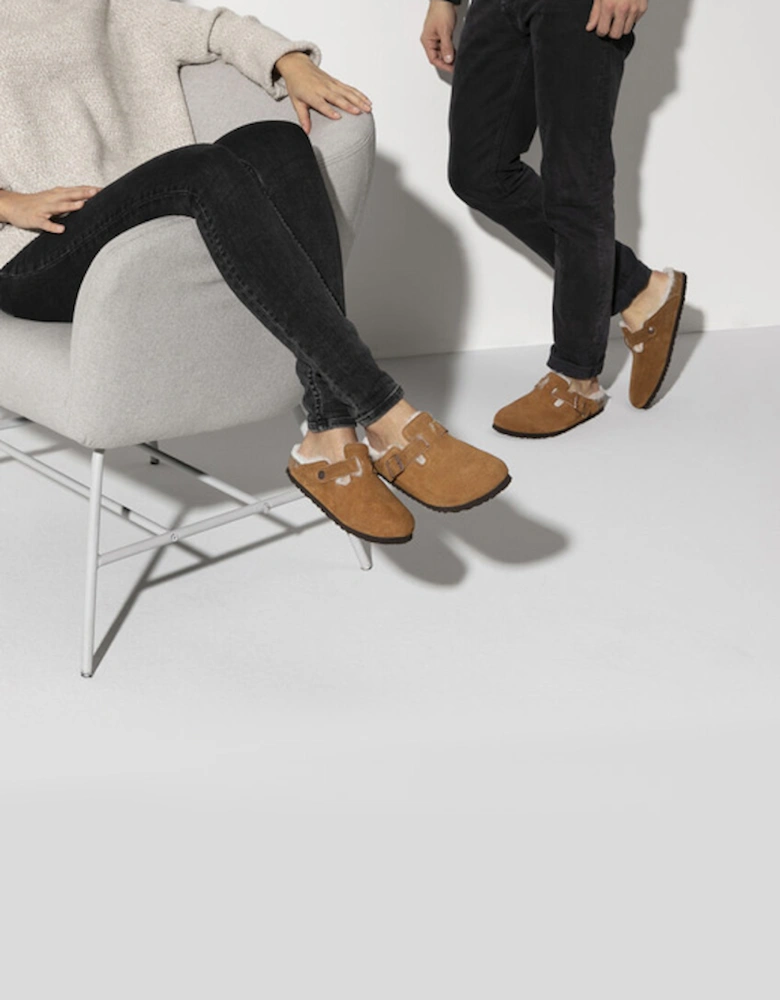 Shearling Suede Leather Clogs Mink