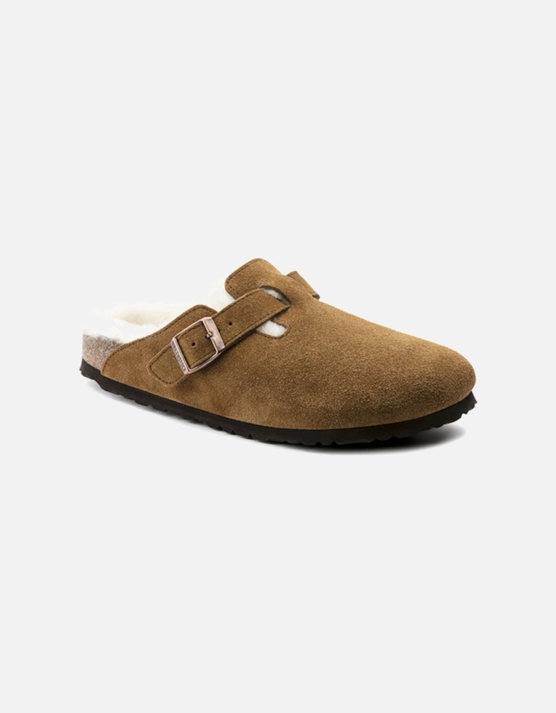 Shearling Suede Leather Clogs Mink