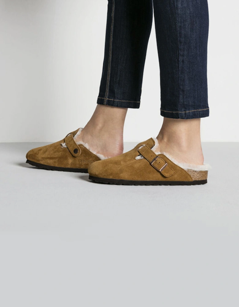 Shearling Suede Leather Clogs Mink