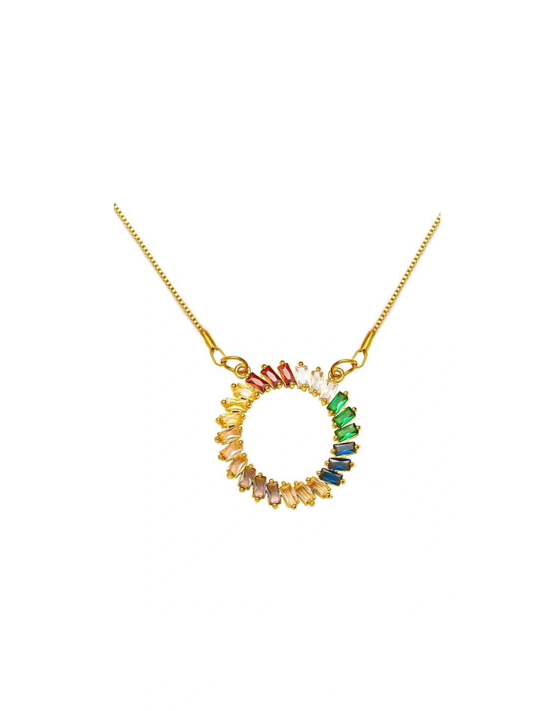 Gold Plated Baguette Circular Rainbow Crystal Necklace, 2 of 1