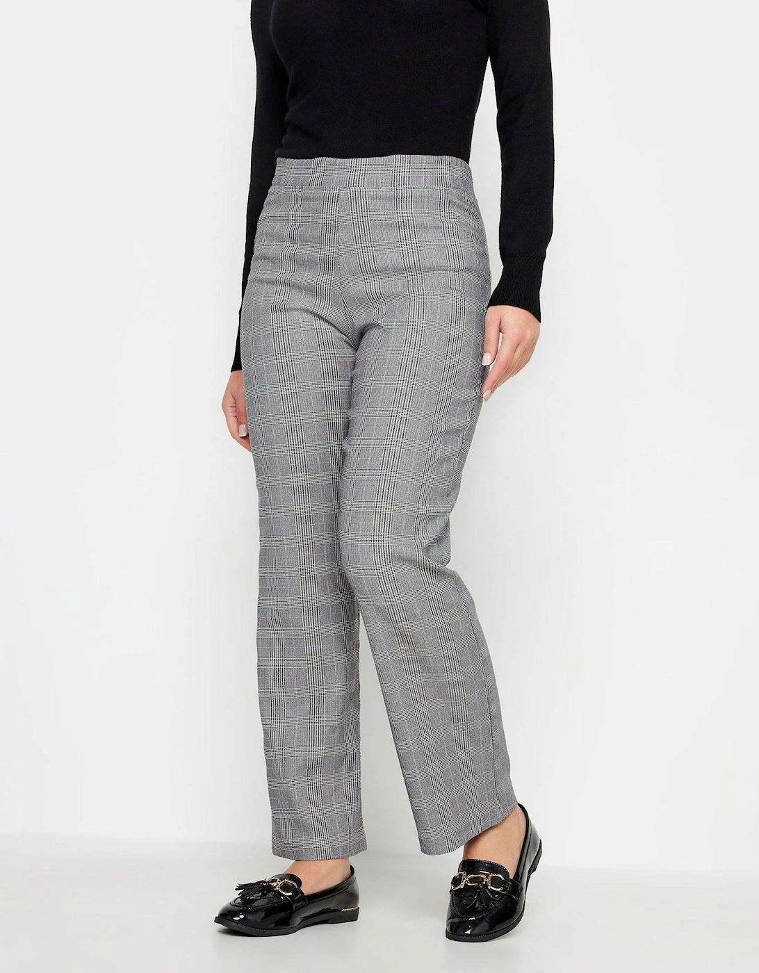 Petite Check Stretch Straight Leg Trouser - Black, 2 of 1