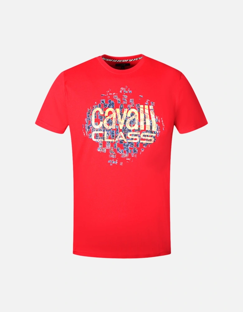 Cavalli Class Gradien Scales Design Logo Red T-Shirt