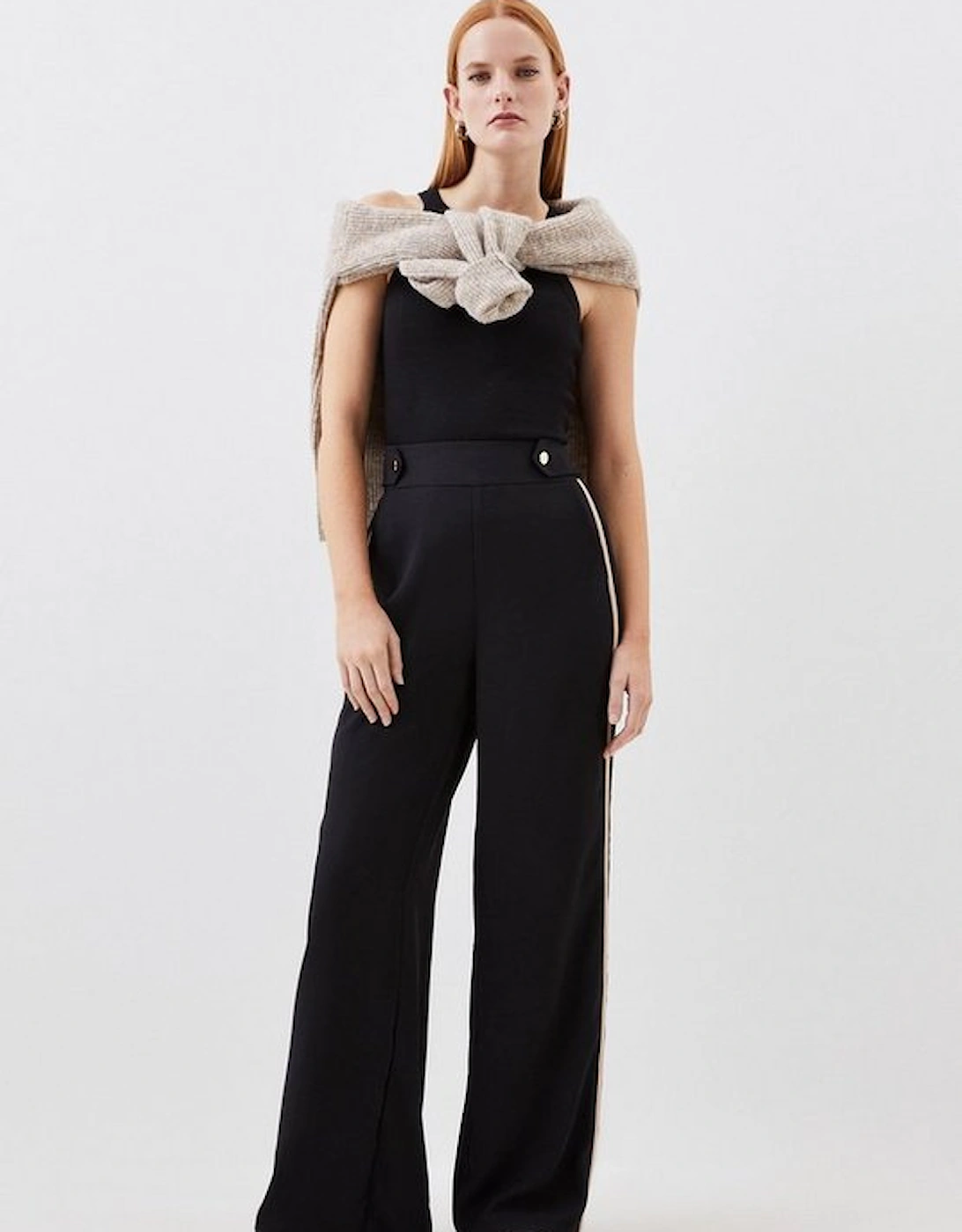 Mono Satin Back Woven Crepe Contrast Wide Leg Trousers, 5 of 4