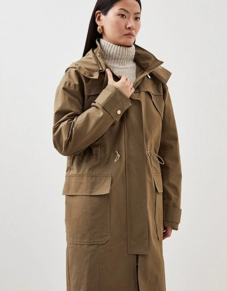 Cotton Longline Hooded Parka Coat