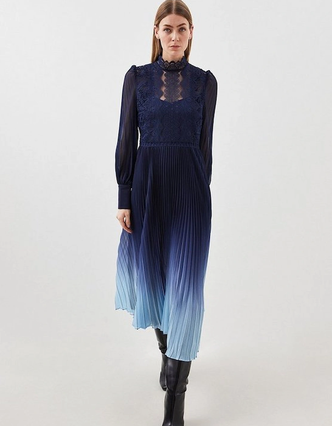 Long Sleeve Ombre Guipure Lace Maxi Dress