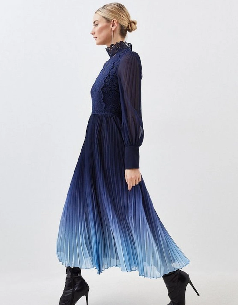 Petite Long Sleeve Ombre Guipure Lace Maxi Dress