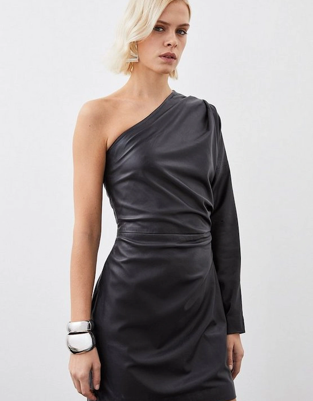 Leather One Shoulder Mini Dress, 5 of 4