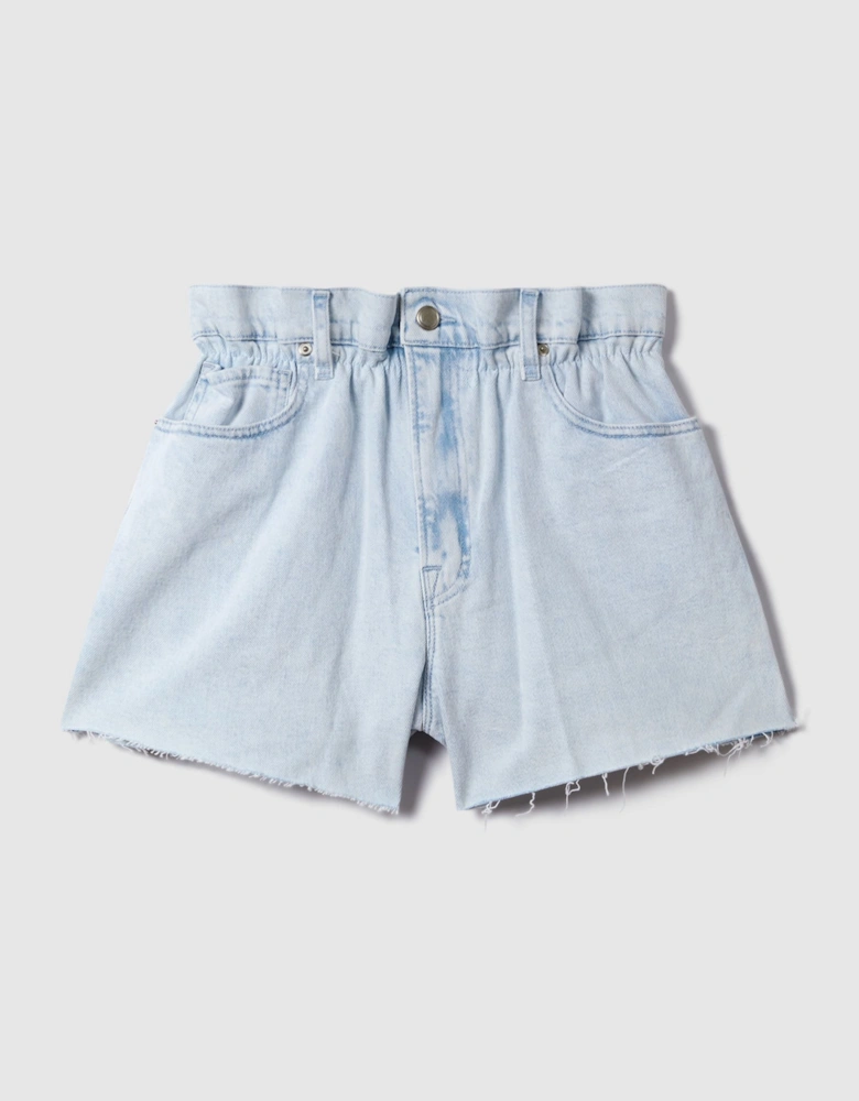 Good American Elasticated Waist Distressed Denim Shorts