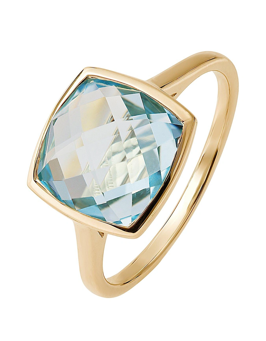 9ct Yellow Gold 9mm Cushion Briolette Cut Natural Sky Blue Topaz Ring, 2 of 1