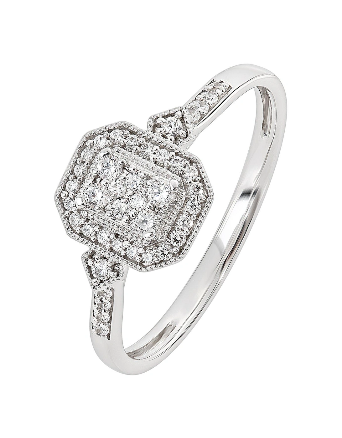 9ct White Gold 0.20ct Natural Diamond Vintage Halo Ring, 2 of 1