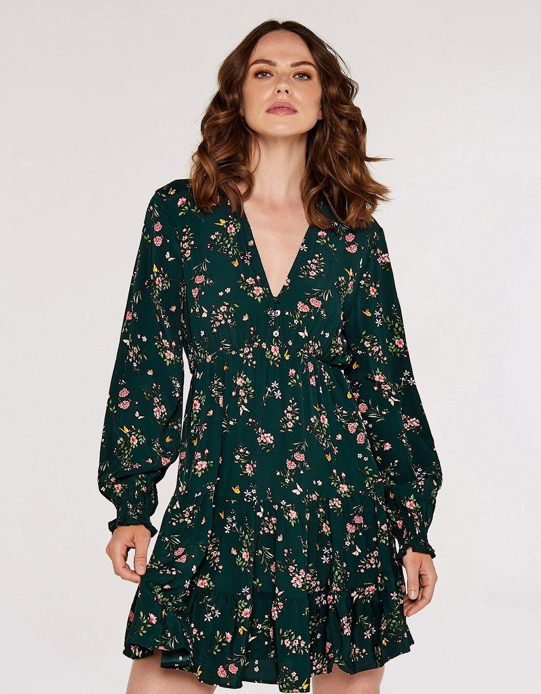 Soft Floral Tiered Dress - Green , 5 of 4