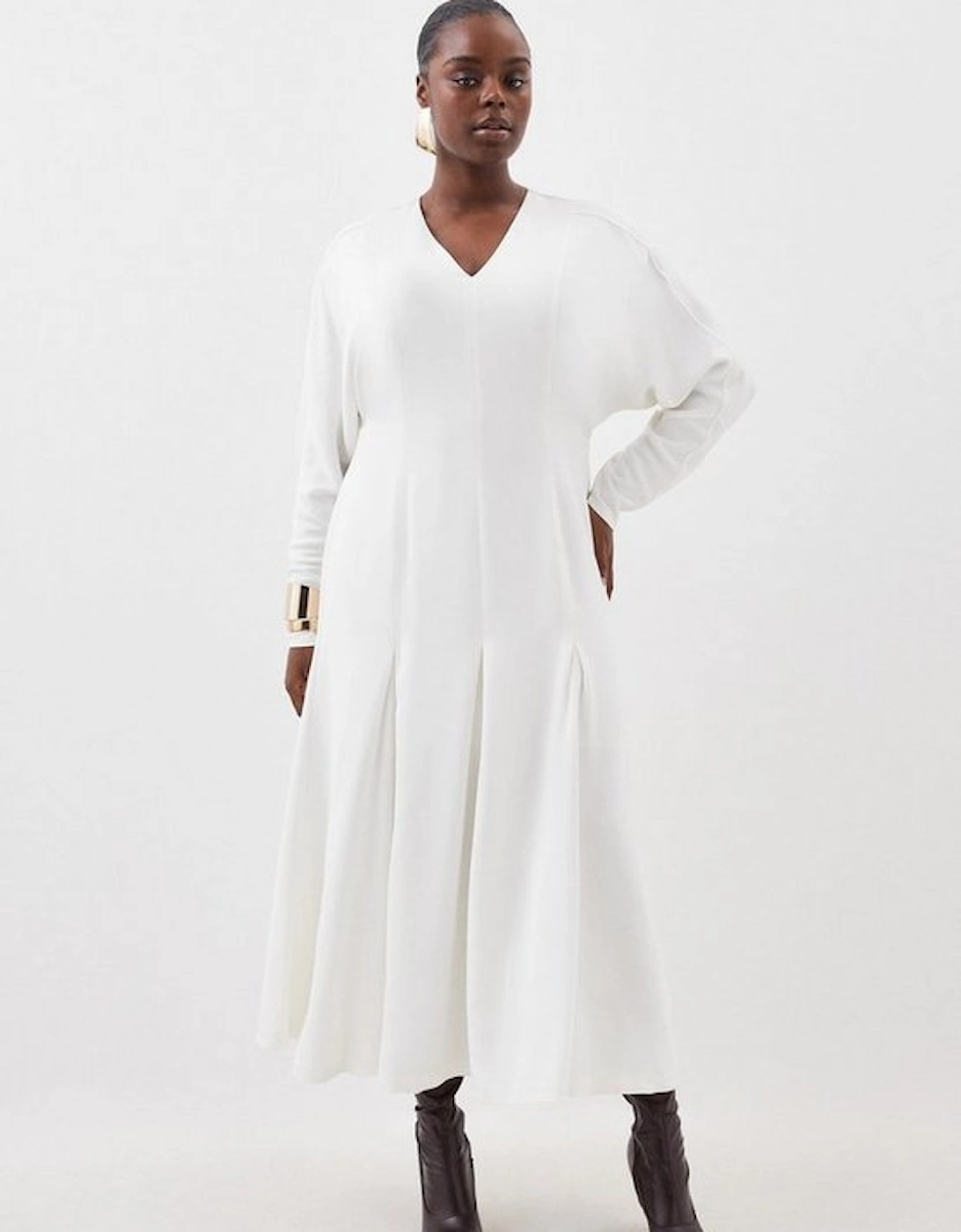 Plus Size Premium Viscose Crepe V Neck Long Sleeve Woven Midi Dress, 5 of 4