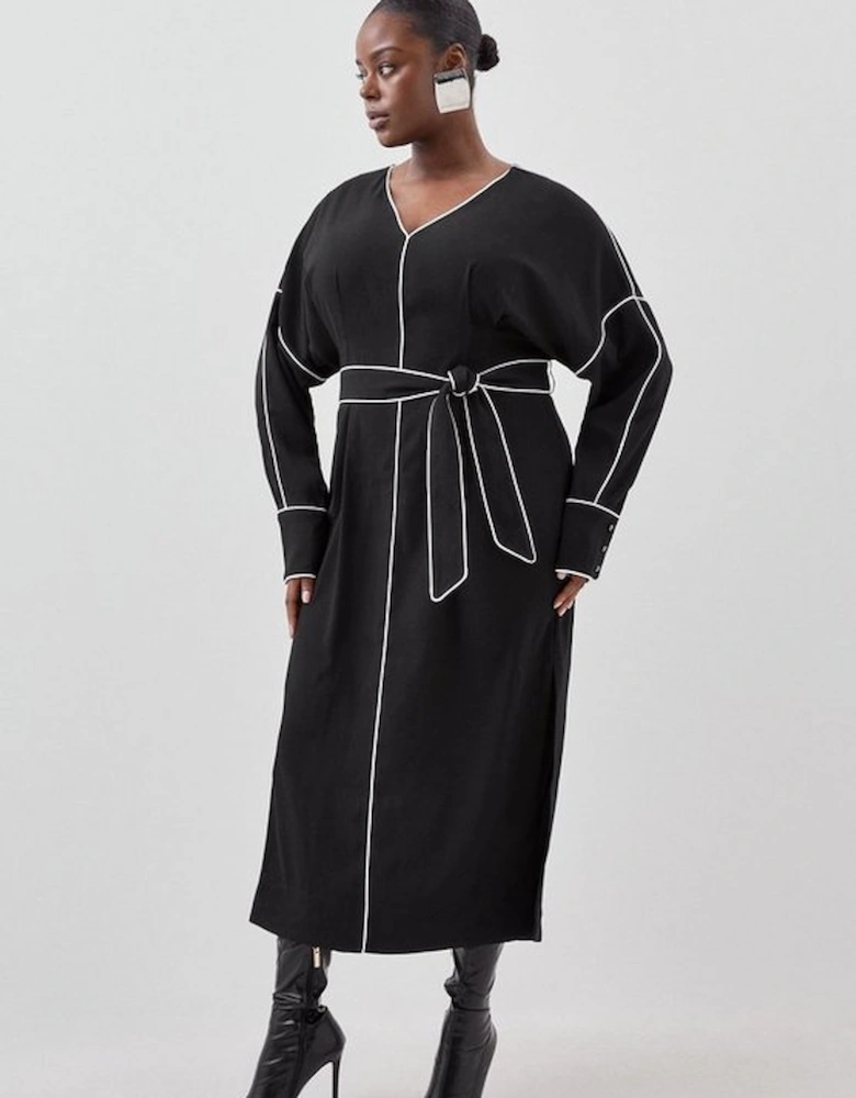 Plus Size Mono Satin Woven Crepe Contrast Piping Maxi Dress