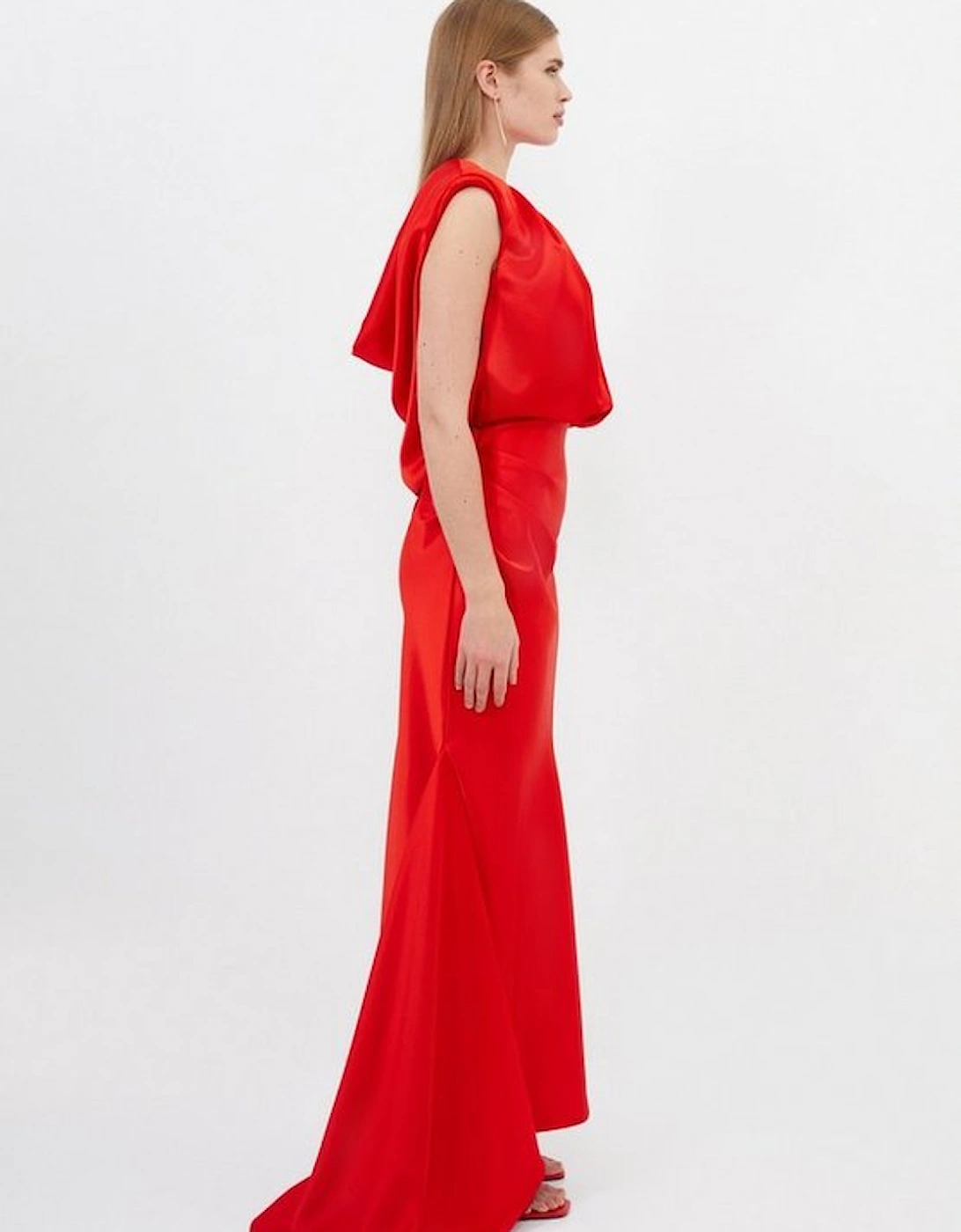 Petite Satin Draped Woven Maxi Dress