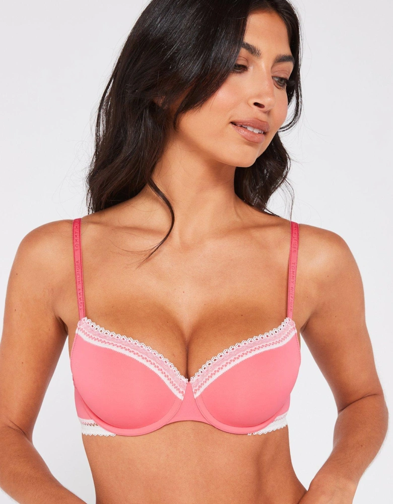 Underwired Lace Trim Bra - Pink