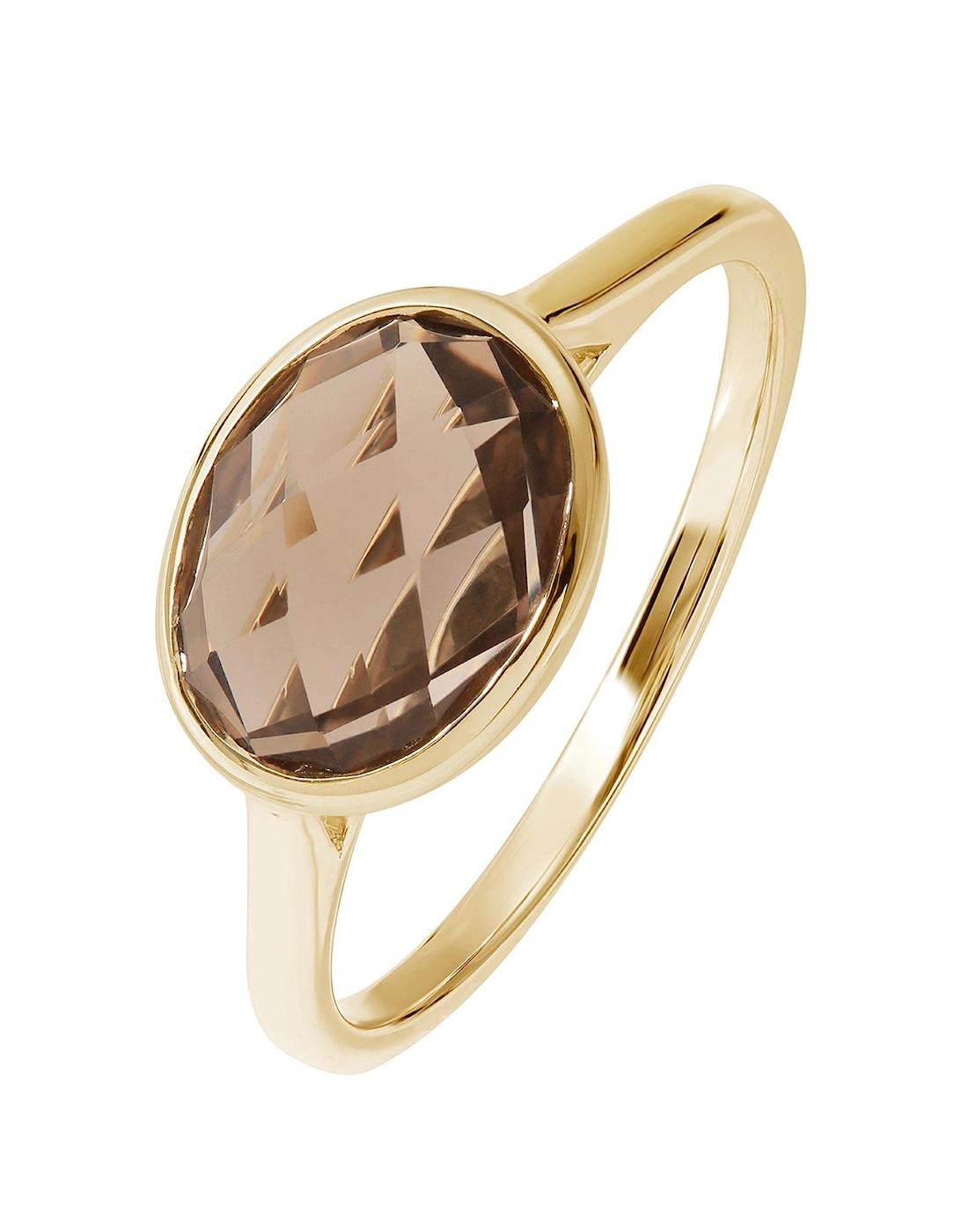 9ct Yellow Gold 9x7 Oval Briolette Cut Smoky Quartz Ring, 2 of 1