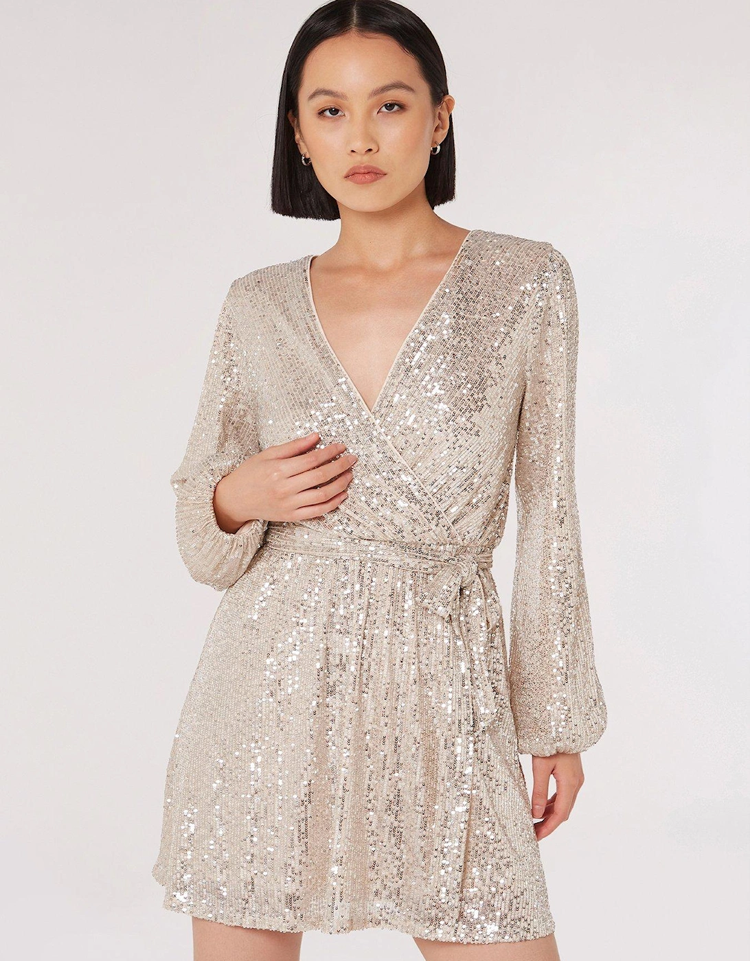 Sequin Wrap Front Dress - Silver , 2 of 1