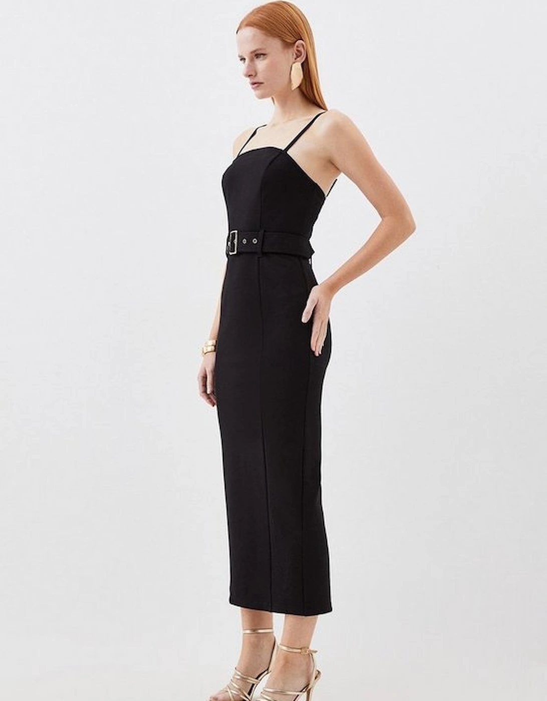 Jersey Ponte Belted Maxi Dress