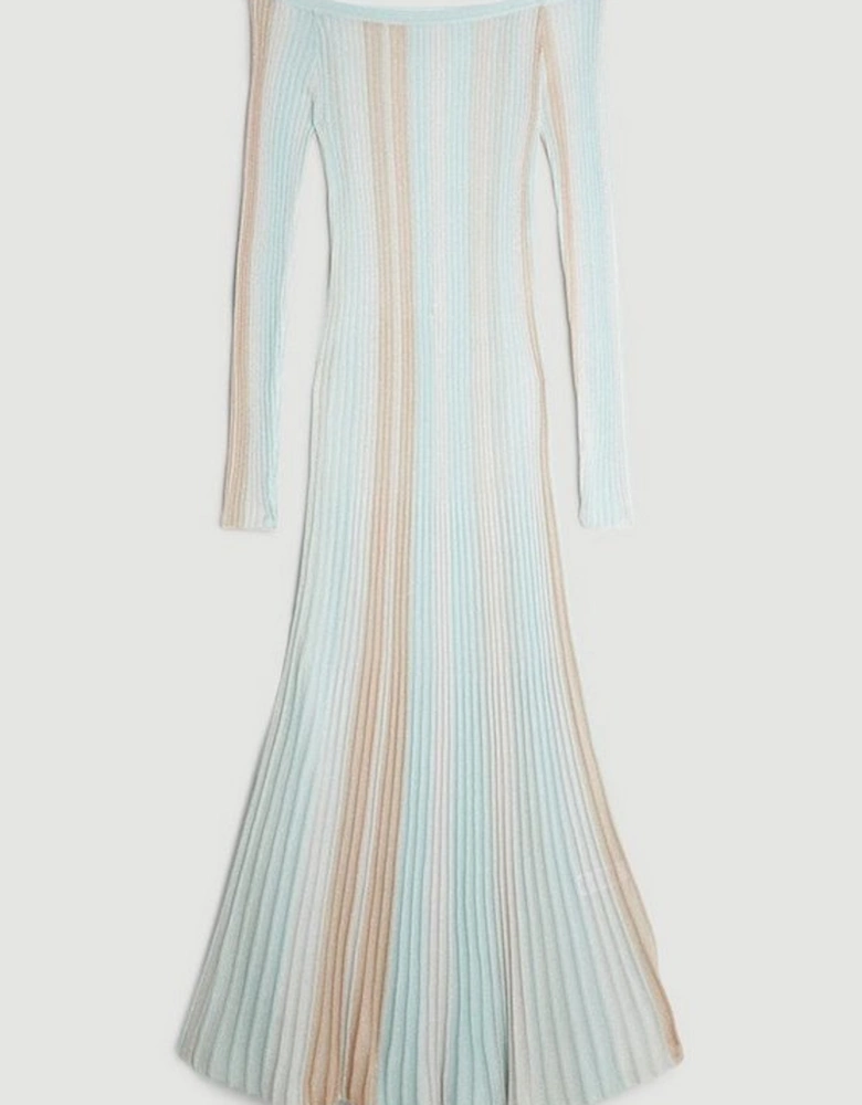 Slinky Viscose Slash Neck Striped Knit Midaxi Dress