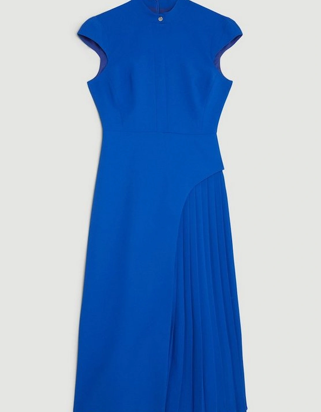 Tailored Crepe High Neck Side Pleat Detail Midi Dress