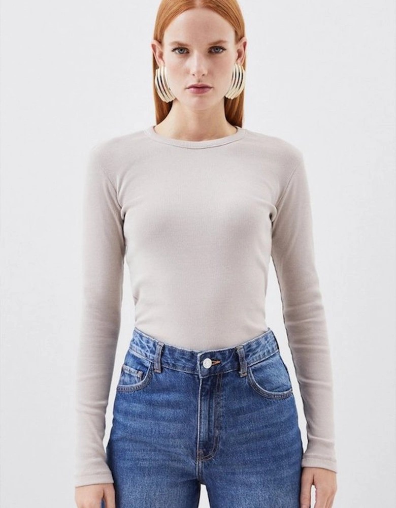Compact Jersey Long Sleeve Ribbed Top