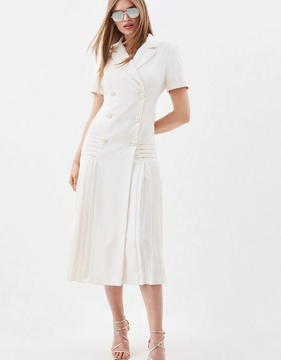 Pleated Woven Midi Blazer Dress, 4 of 3