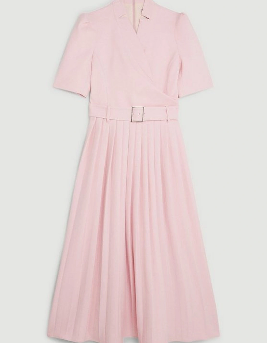 Structured Crepe Notch Neck Wrap Belted Forever Midi Dress