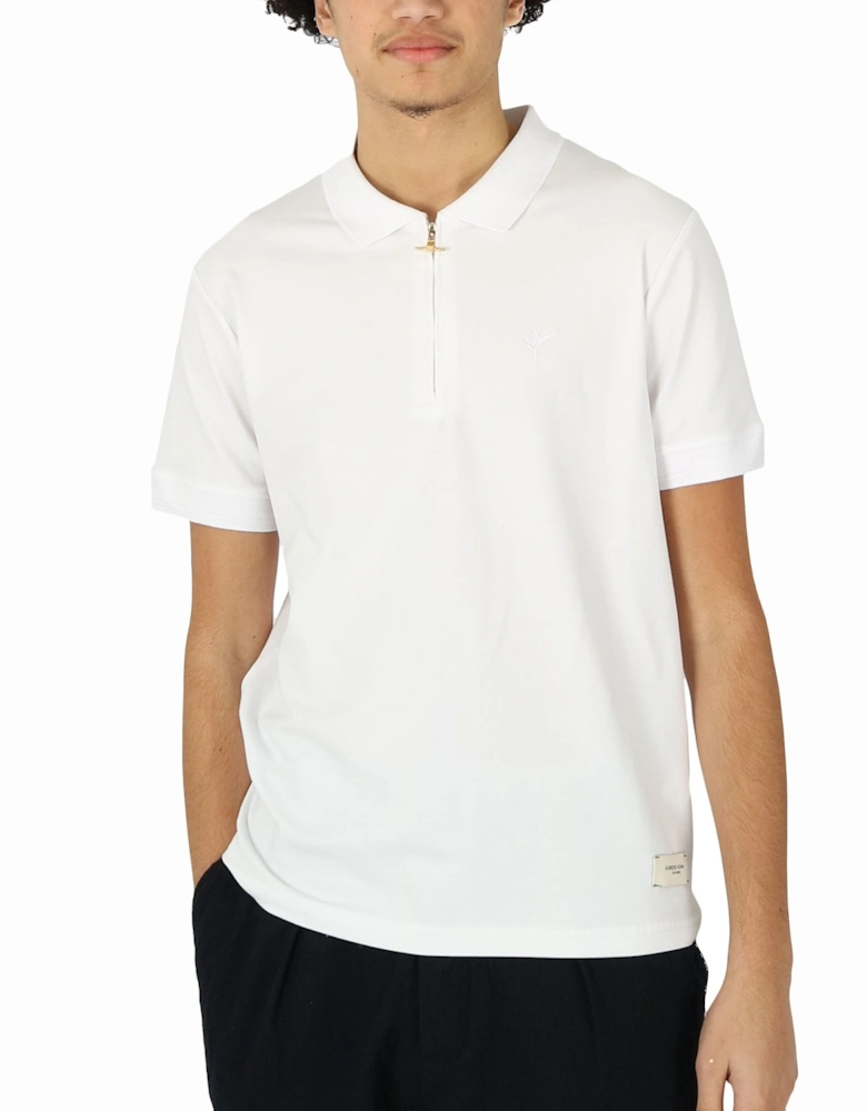 Embroidered Zip White Polo