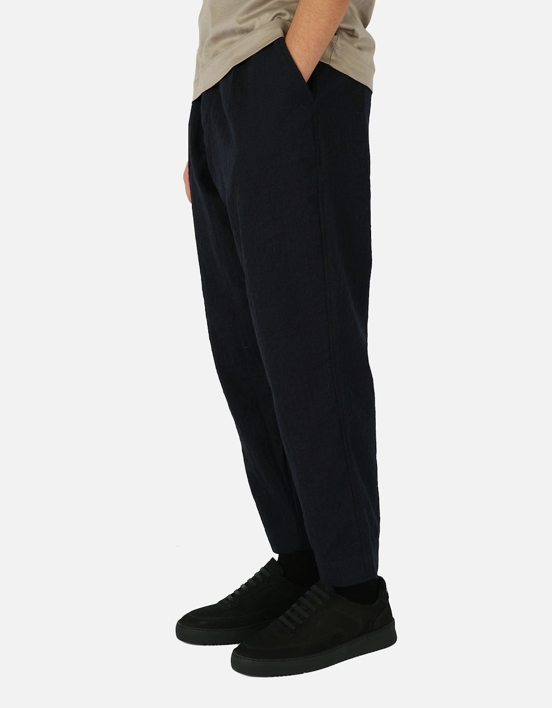 Pleated Track Pant Wool Cotton Check Navy Trouser, 5 of 4
