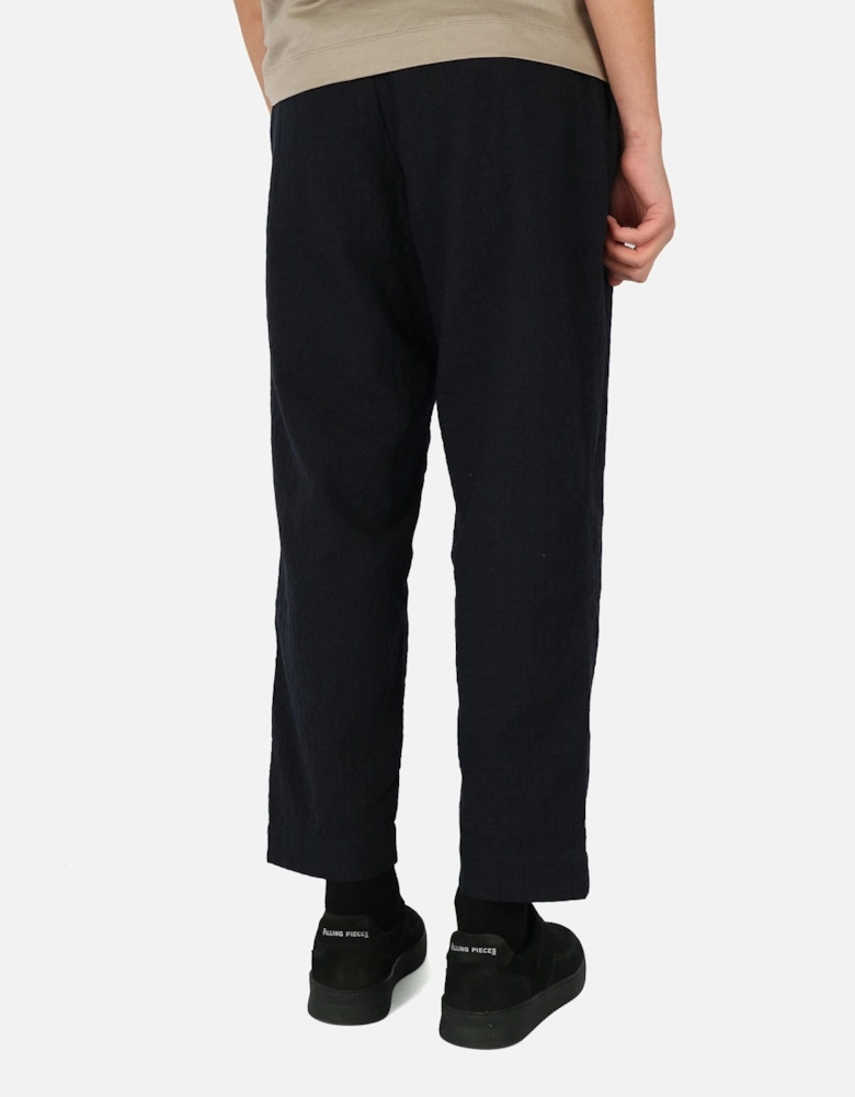 Pleated Track Pant Wool Cotton Check Navy Trouser