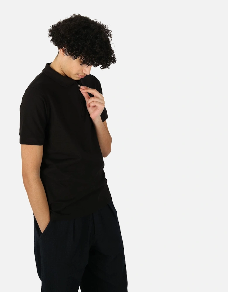 Embroidered Zip Black Polo