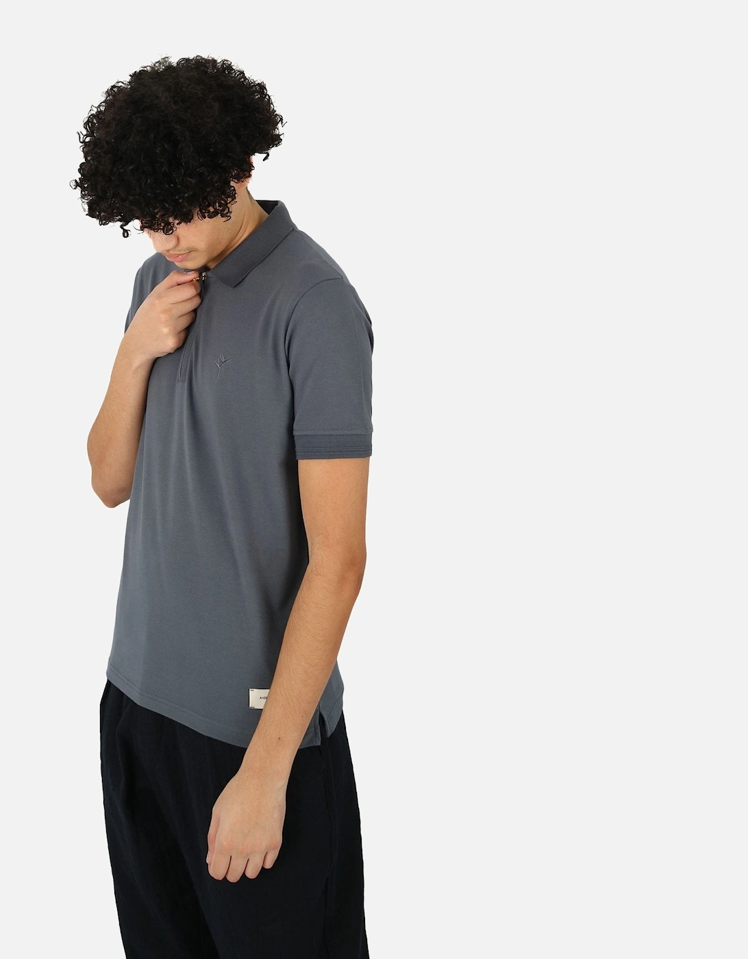 Embroidered Zip Grey Polo