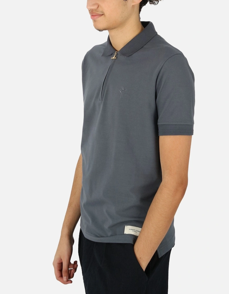 Embroidered Zip Grey Polo