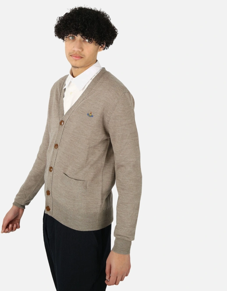 Man Button Beige Cardigan