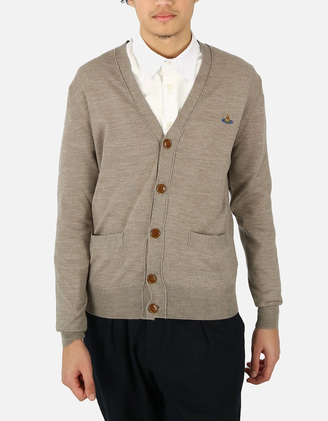 Man Button Beige Cardigan