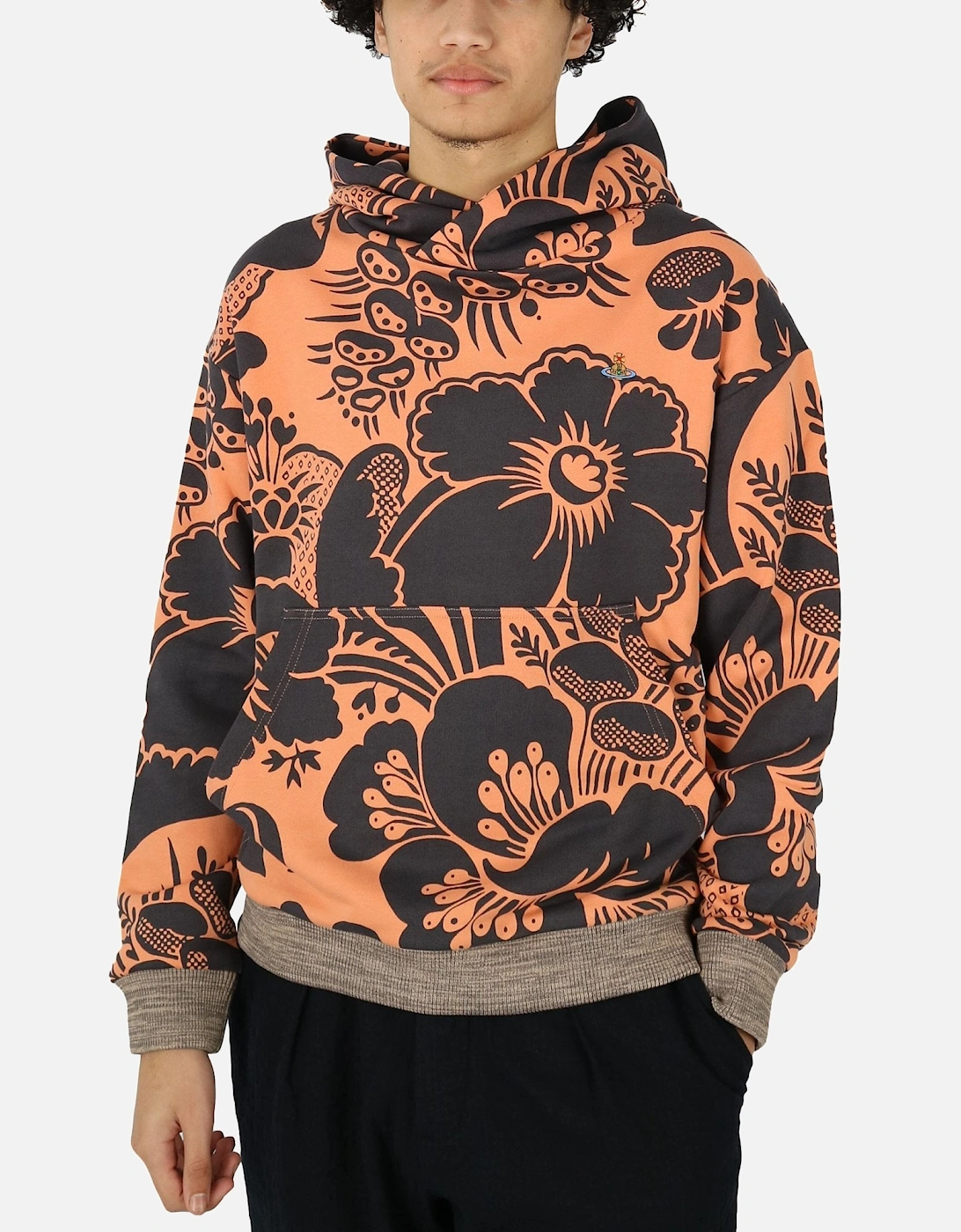 Floral Print Pullover Hooded Grey Orange Sweatshirt, 5 of 4