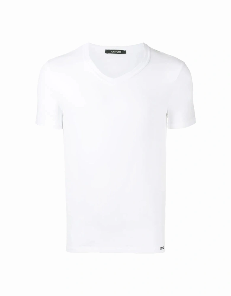 V Neck Cotton Stretch T-shirt White